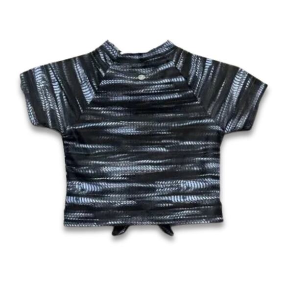 Z By Zella Swim Shirt High Neck Tie Front Short Sleeve Black Blue Girls 12 NWOT - Picture 4 of 7